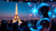 AI robot na tle w Paryżu