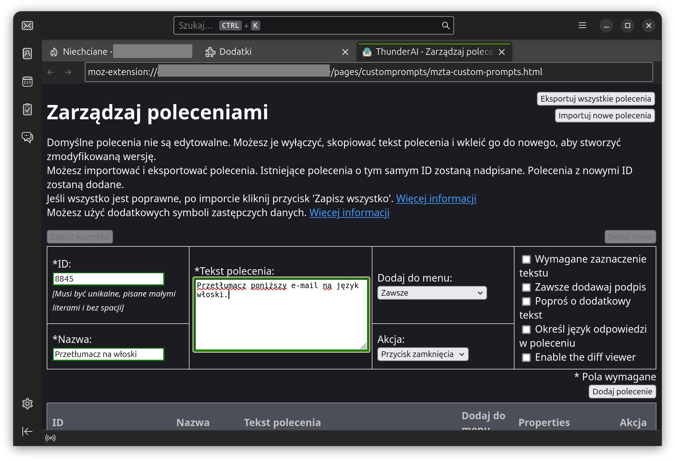 ThunderAI - tworzymy własny prompt