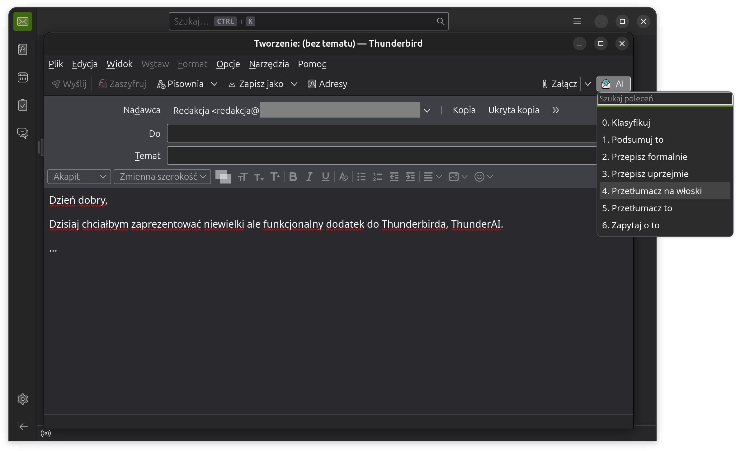 Thunderbird AI - przykład wykorzystania