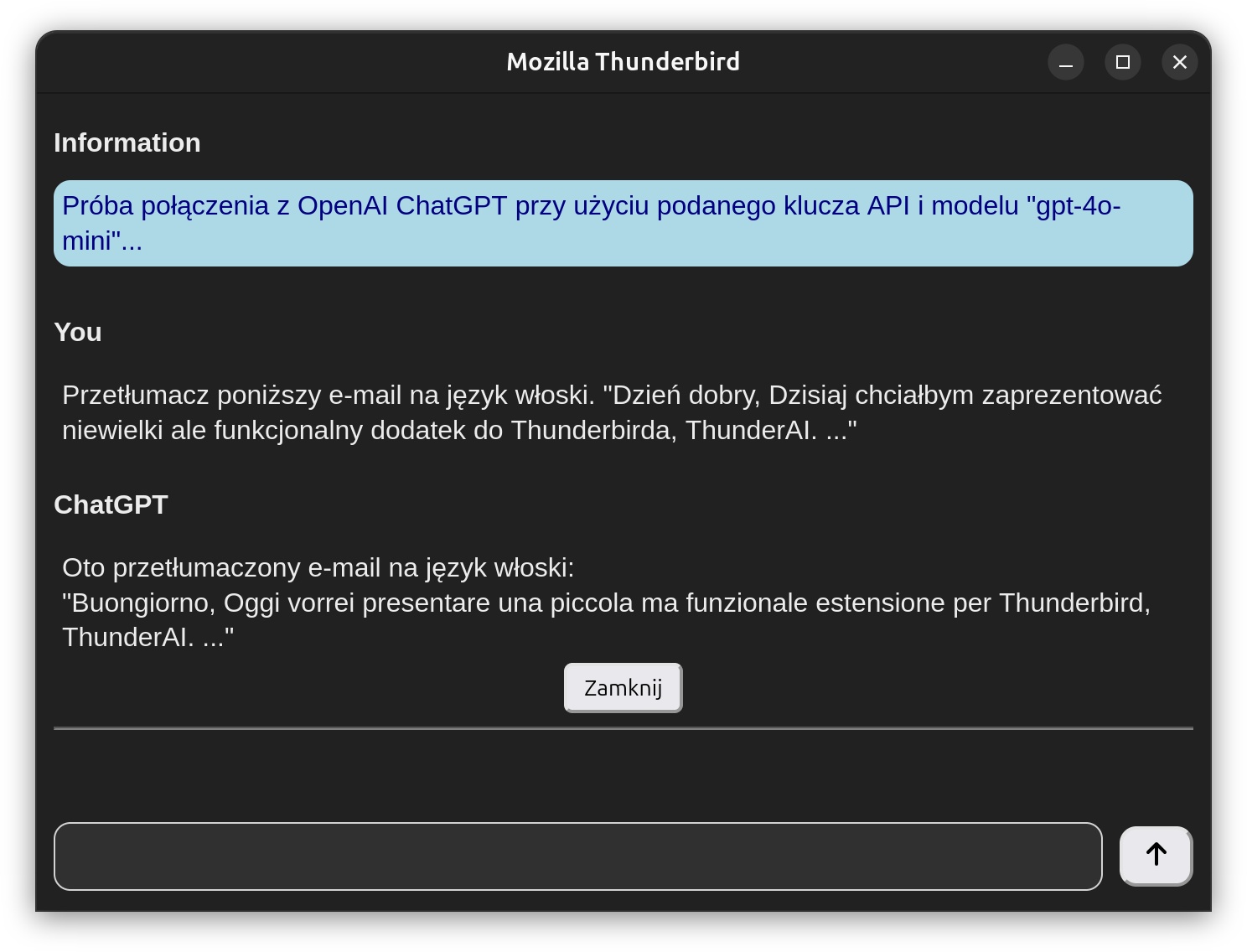 Thunderbird AI - odpowiedź sztucznej inteligencji