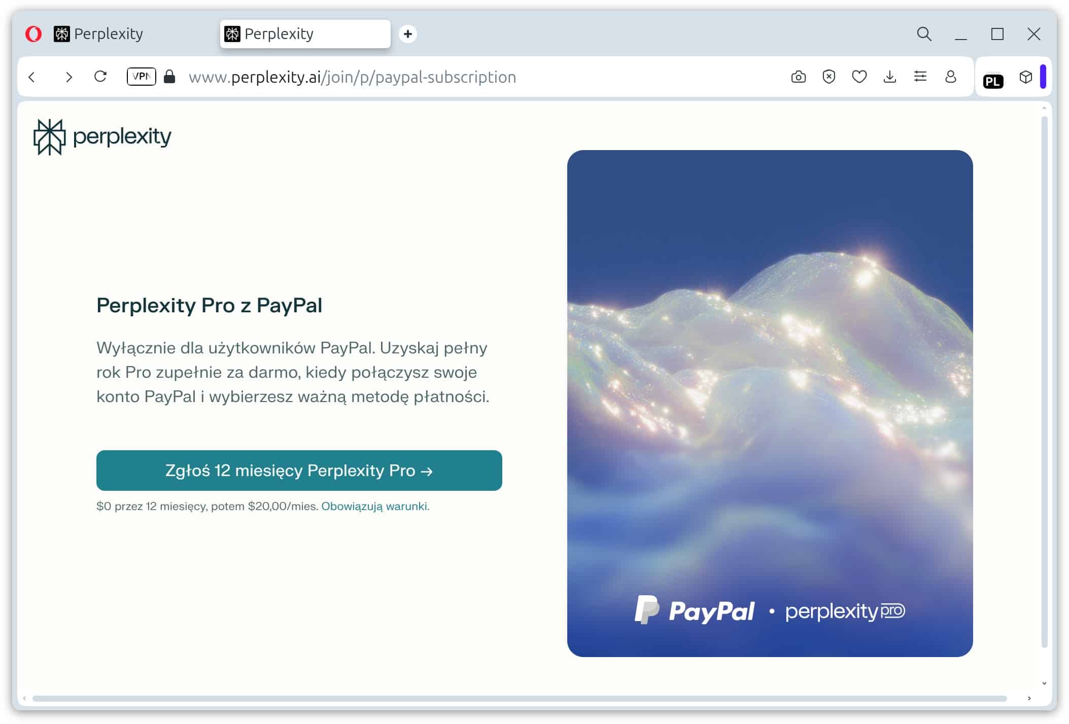 Perplexity PRO z PayPal
