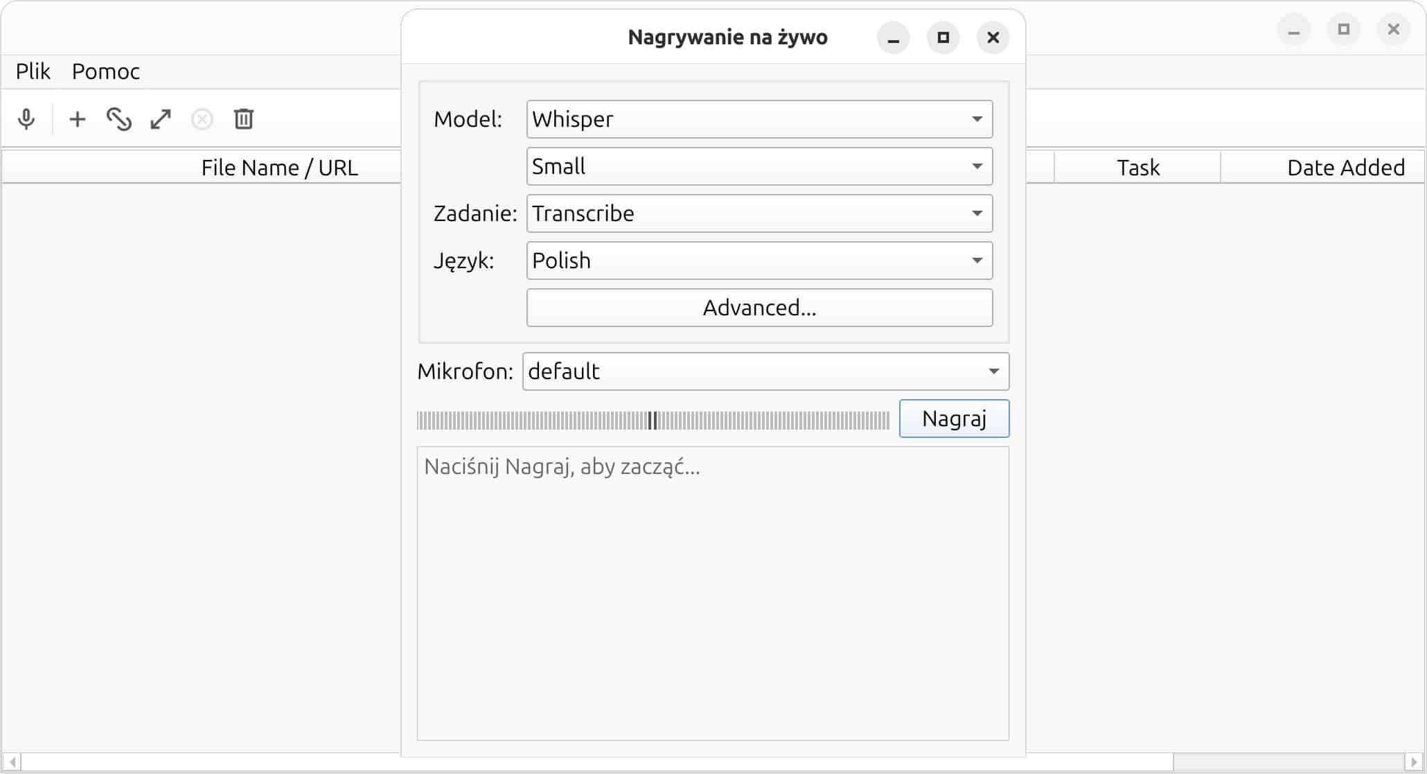 Konfiguracja nagrywania
