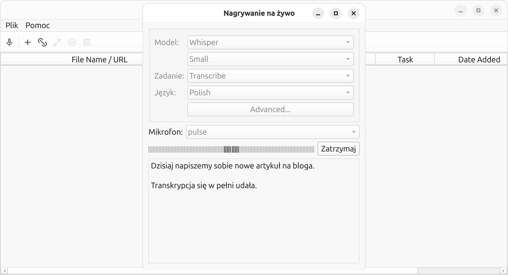 Transkrypcja na żywo