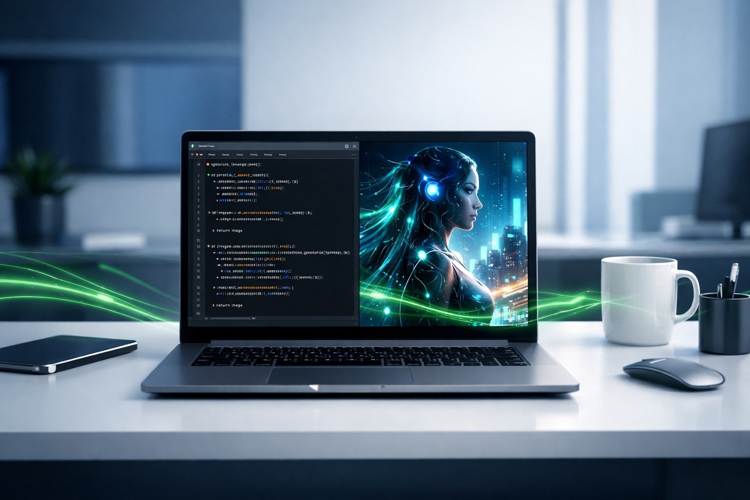 Laptop AI w pracy kreatywnej