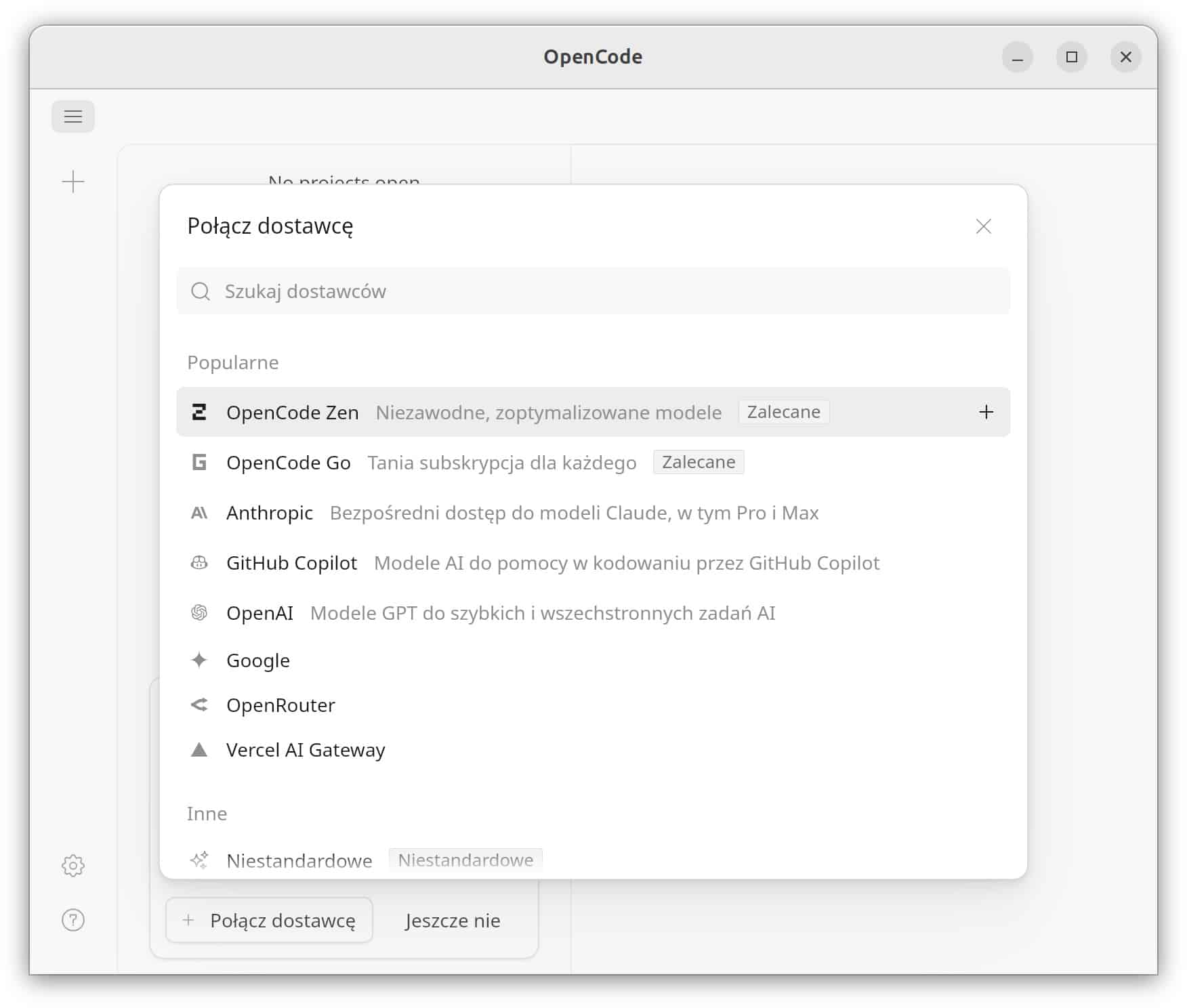 Opencode konfiguracja dostawcy